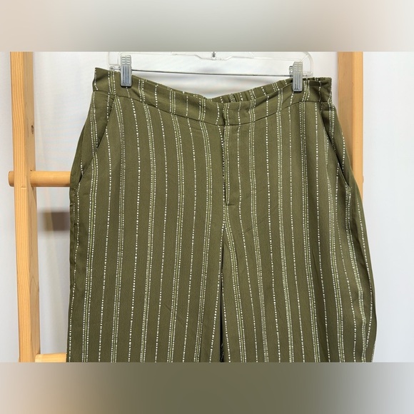 KAARI BLUE Olive green with white stripe wide leg pants size L - Picture 3 of 11